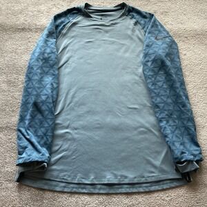 Nike Pro Men's Long Sleeve T-Shirt‎ Large Blue Crew Neck Pullover 929703